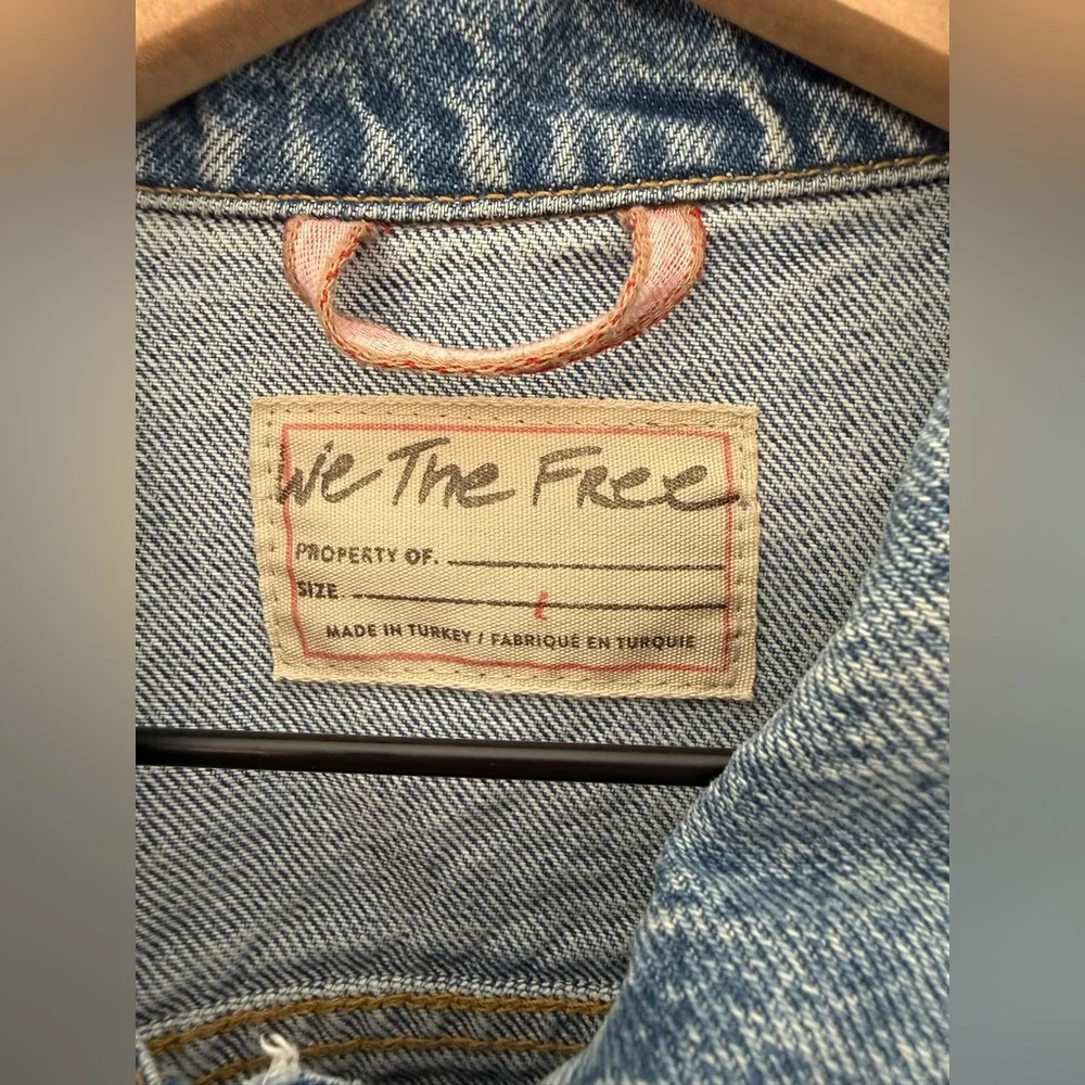 Free People We The Free Indira Distressed Denim Jacket Large - Picture 8 of 13